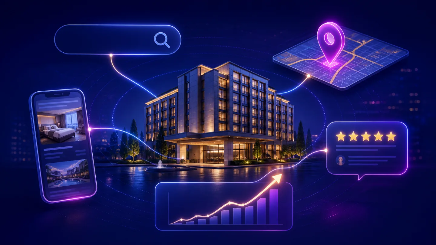 Hotel connected to search, local map, reviews and website analytics