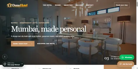 One-page Retreat hotel website theme preview