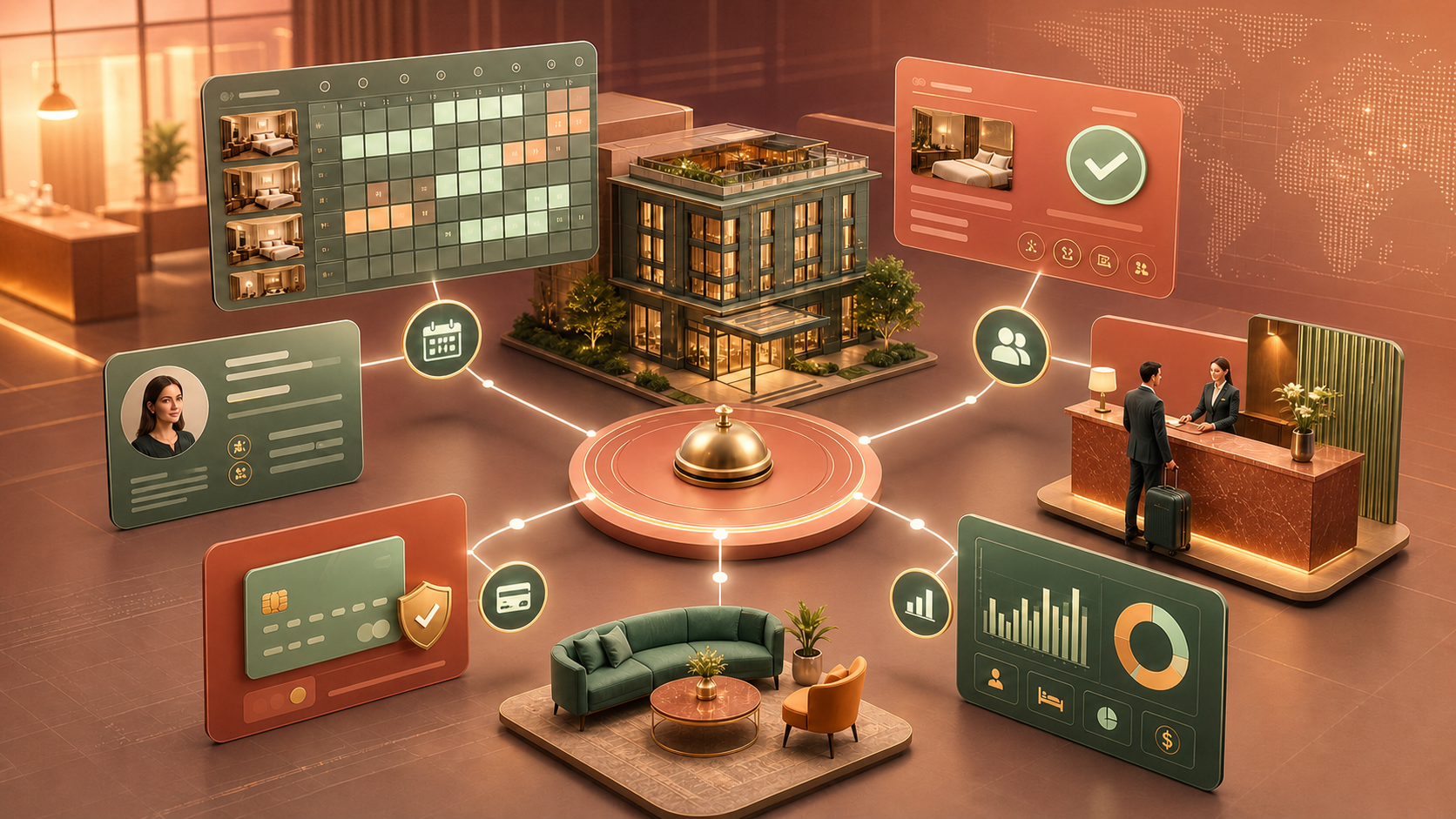 Hotel booking system showing reservations, rooms and hotel operations